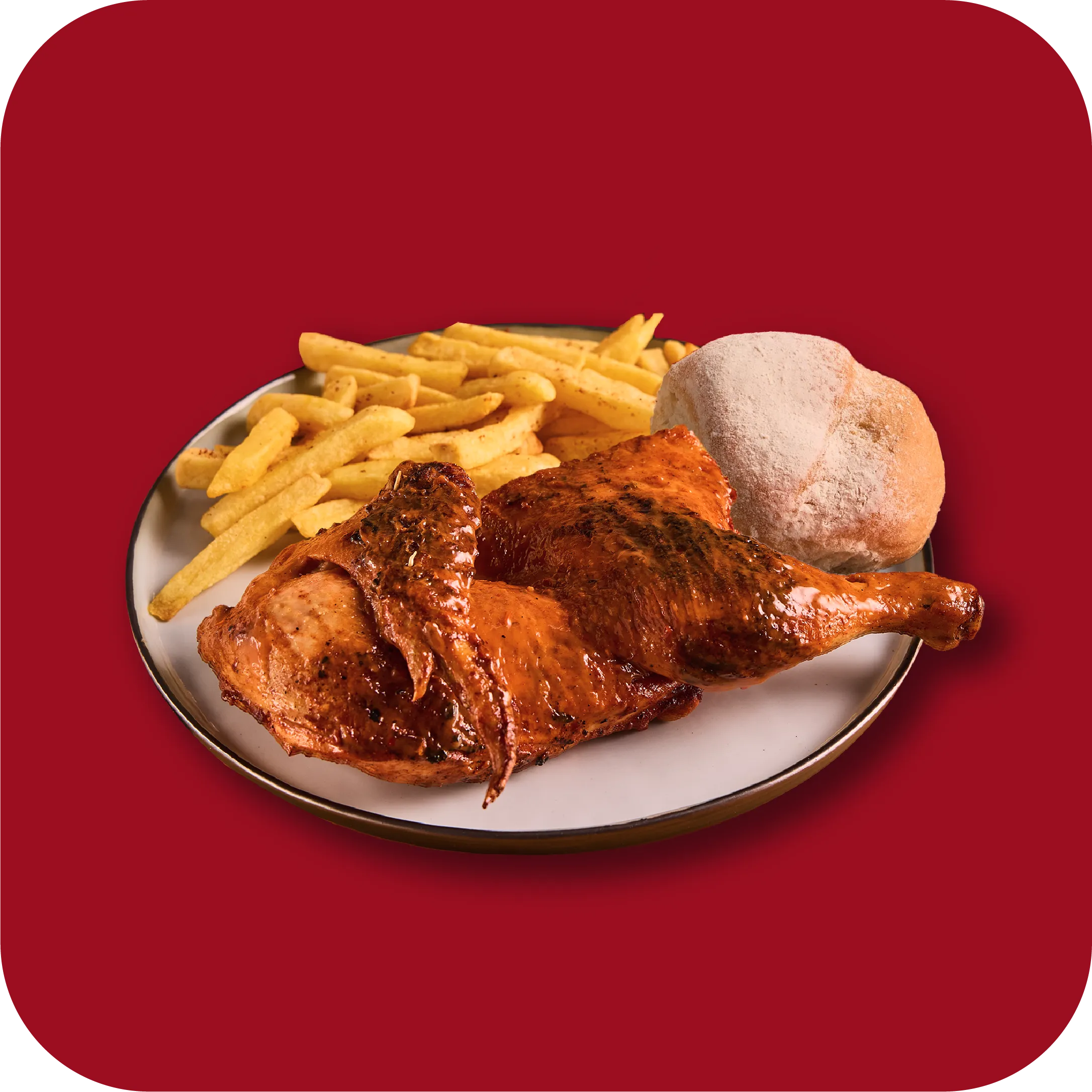 1/2 CHICKEN, MEDUIM CHIPS & PORTOGUSE ROLL R69.99
