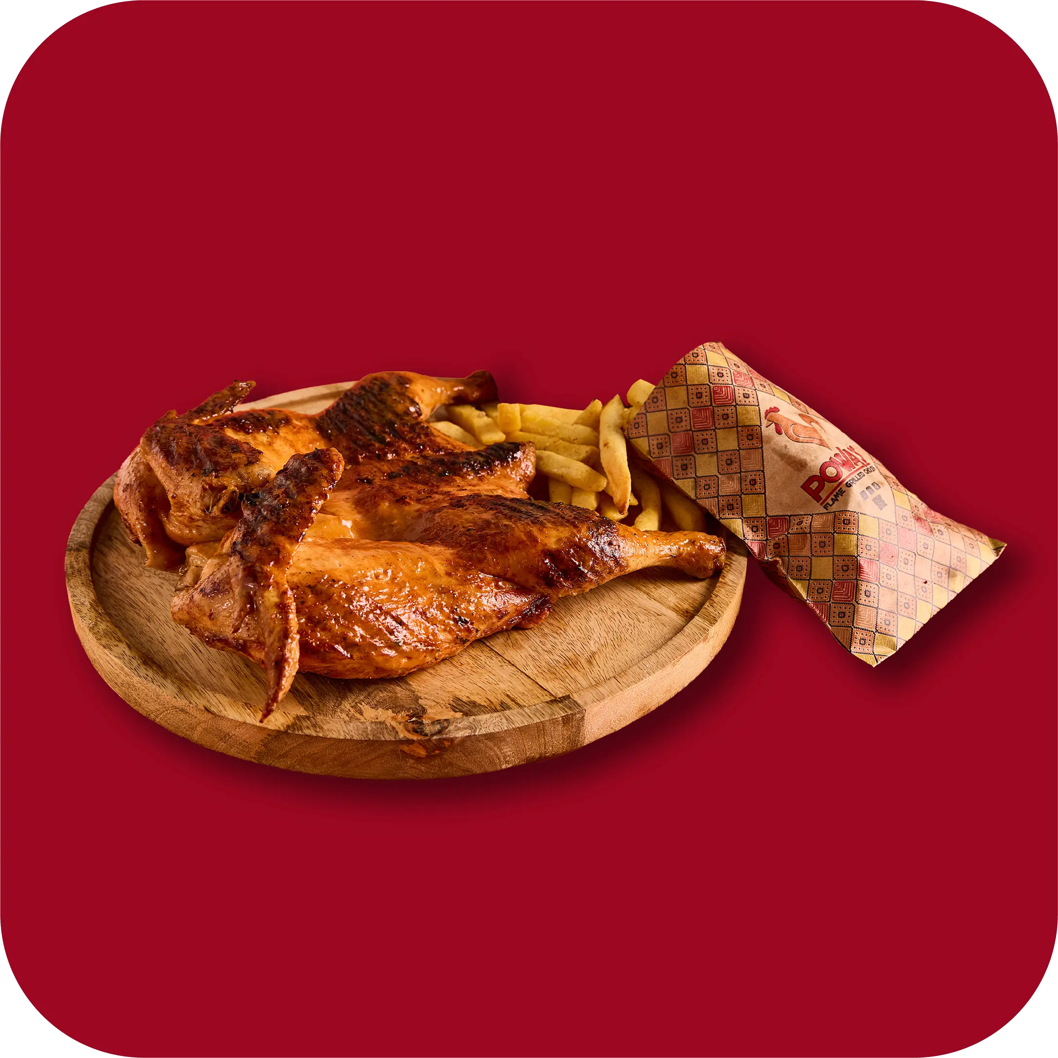 FULL CHICKEN, & LARGE CHIPS
<br />
R110