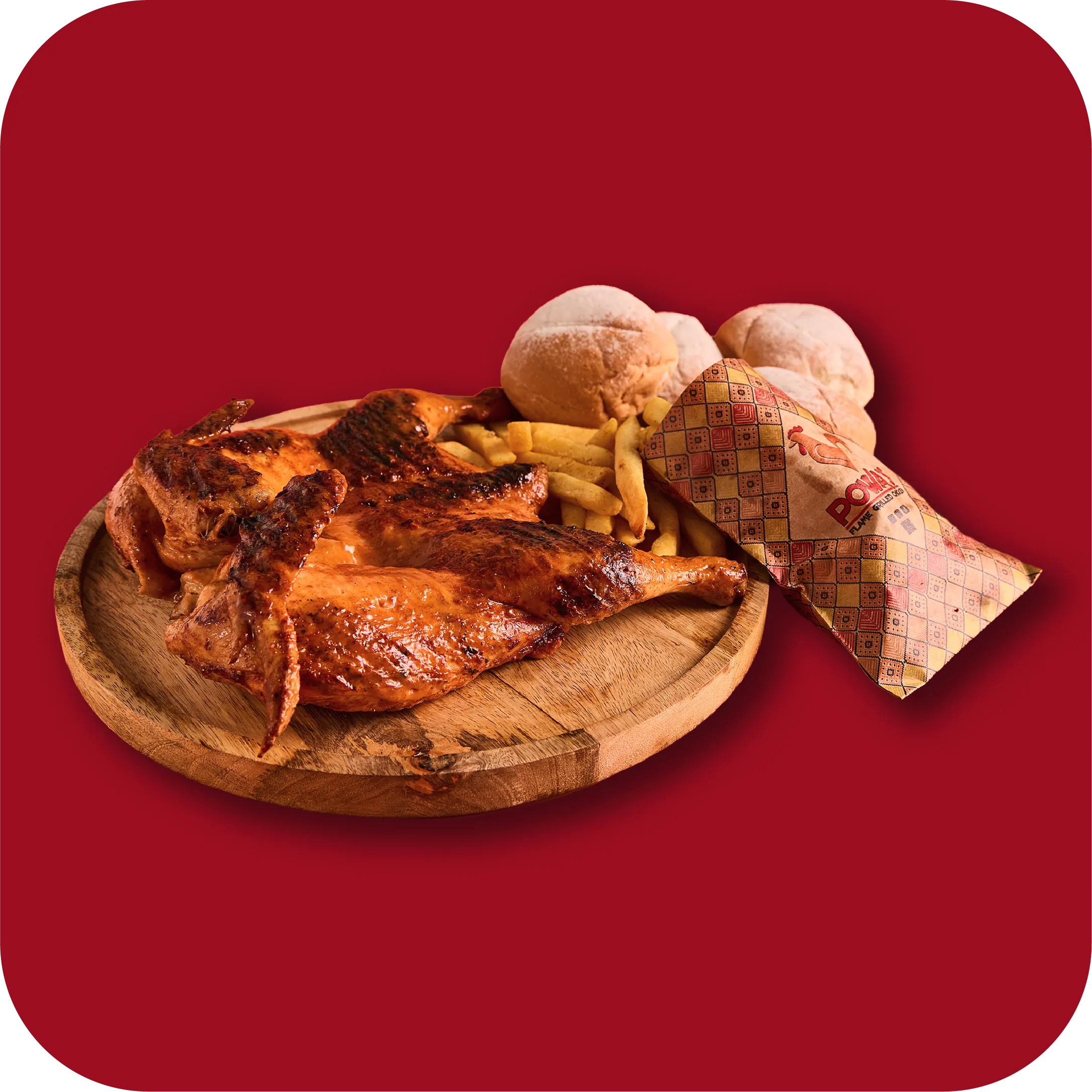 FULL CHICKEN, LARGE CHIPS & 4 PORTUGUESE ROLLS
<br />
120